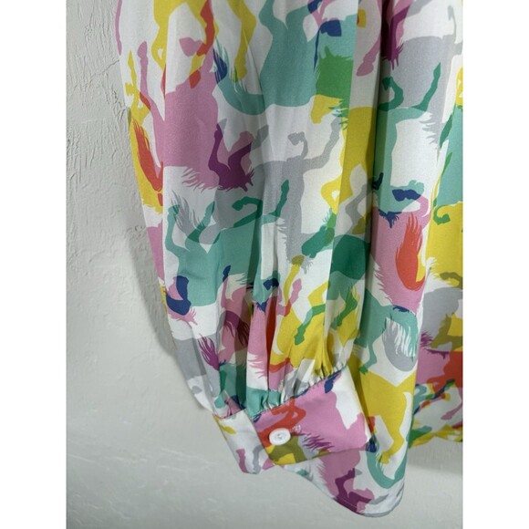 Nylon Apparel Women’s Horse Pastel Print Large Long Sleeve Collared Button Shirt - Picture 4 of 9